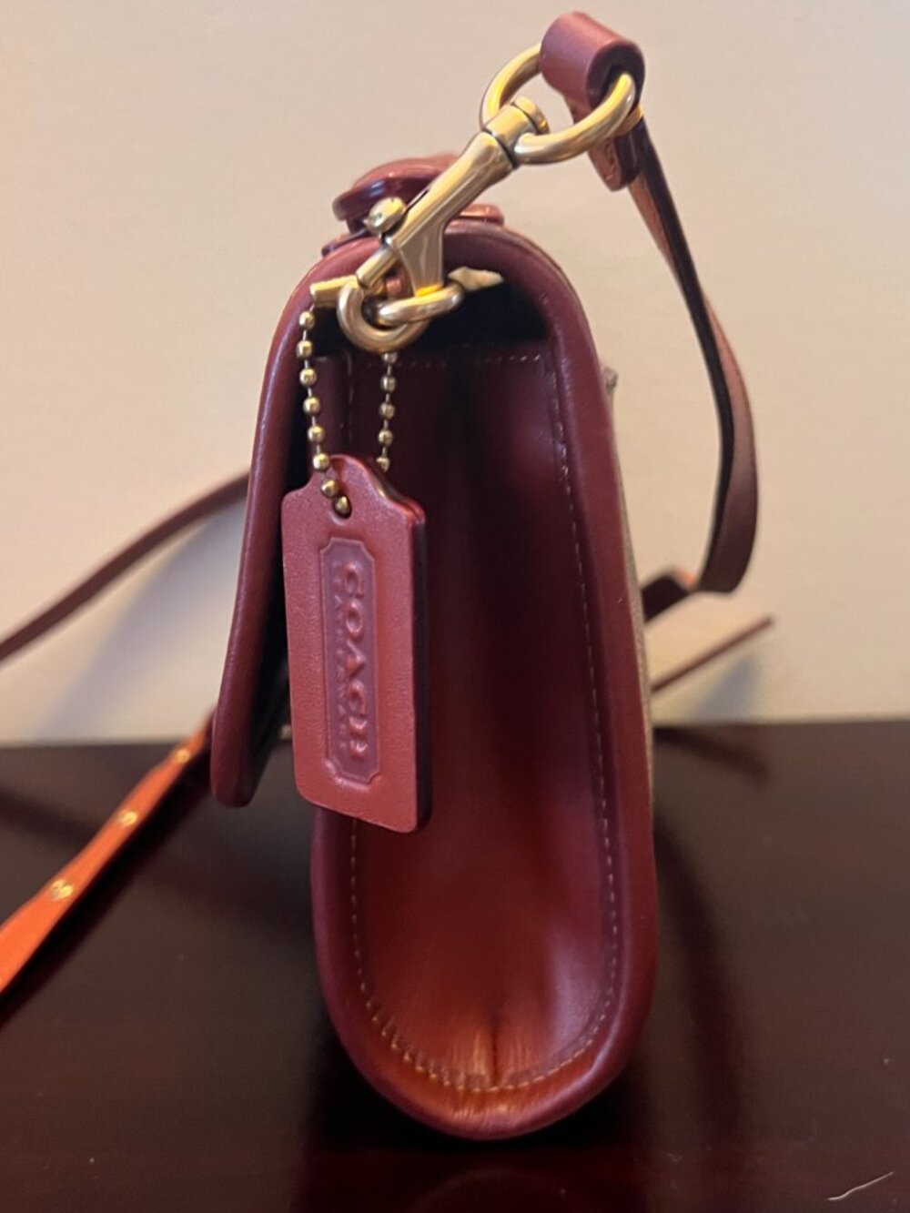 COACH Kip Turn-lock Crossbody Satchel Signature Canvas Tan Rust C4204 - Picture 3 of 7
